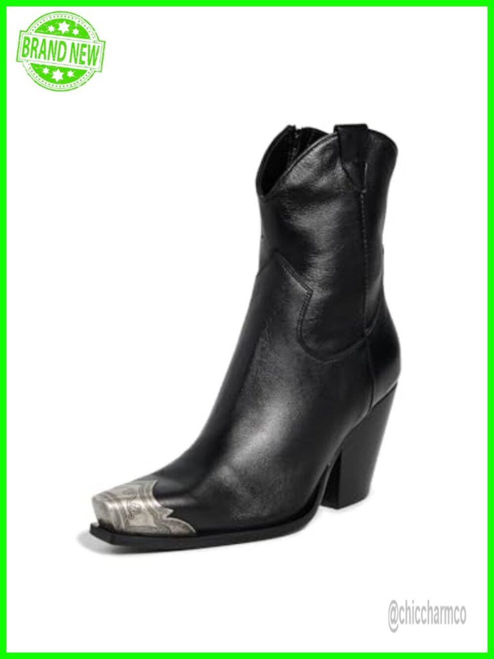 Western Mid-Calf Boots Leather Square Toe Stacked Heel